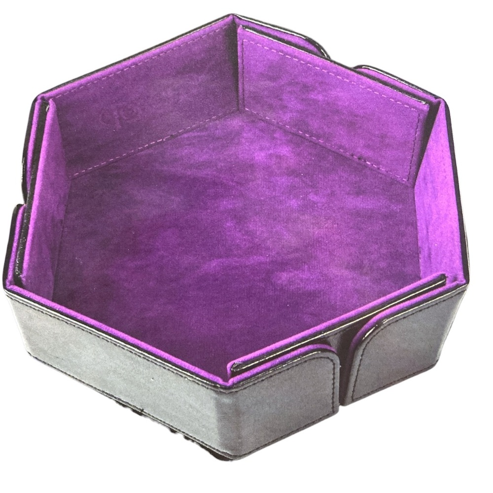 Dice Tray Hexagonal Folding Magnetic Black Deep Purple Forgedgaming